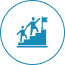 Blue icon of a house with an upward arrow showing growth.